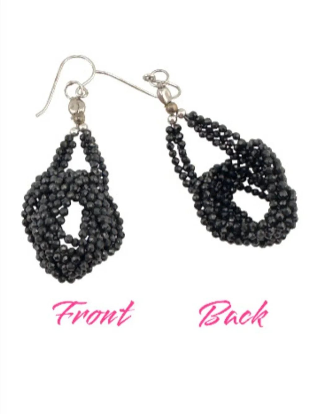 Vintage Black Faceted Beaded Earrings Elegant Openwork Sculptural Dangle 2.5